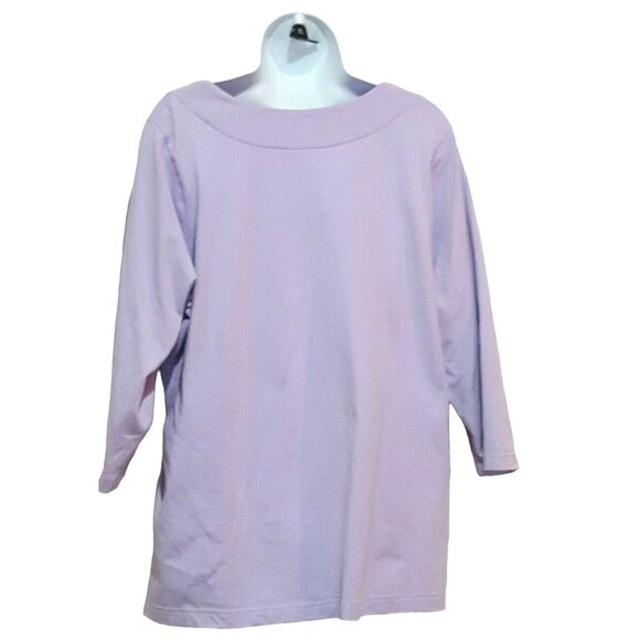 D & Company Top Women's 1X Stretch Knit Lavender Pintuck Neckline 3/4 Sleeve Sco - Picture 4 of 6
